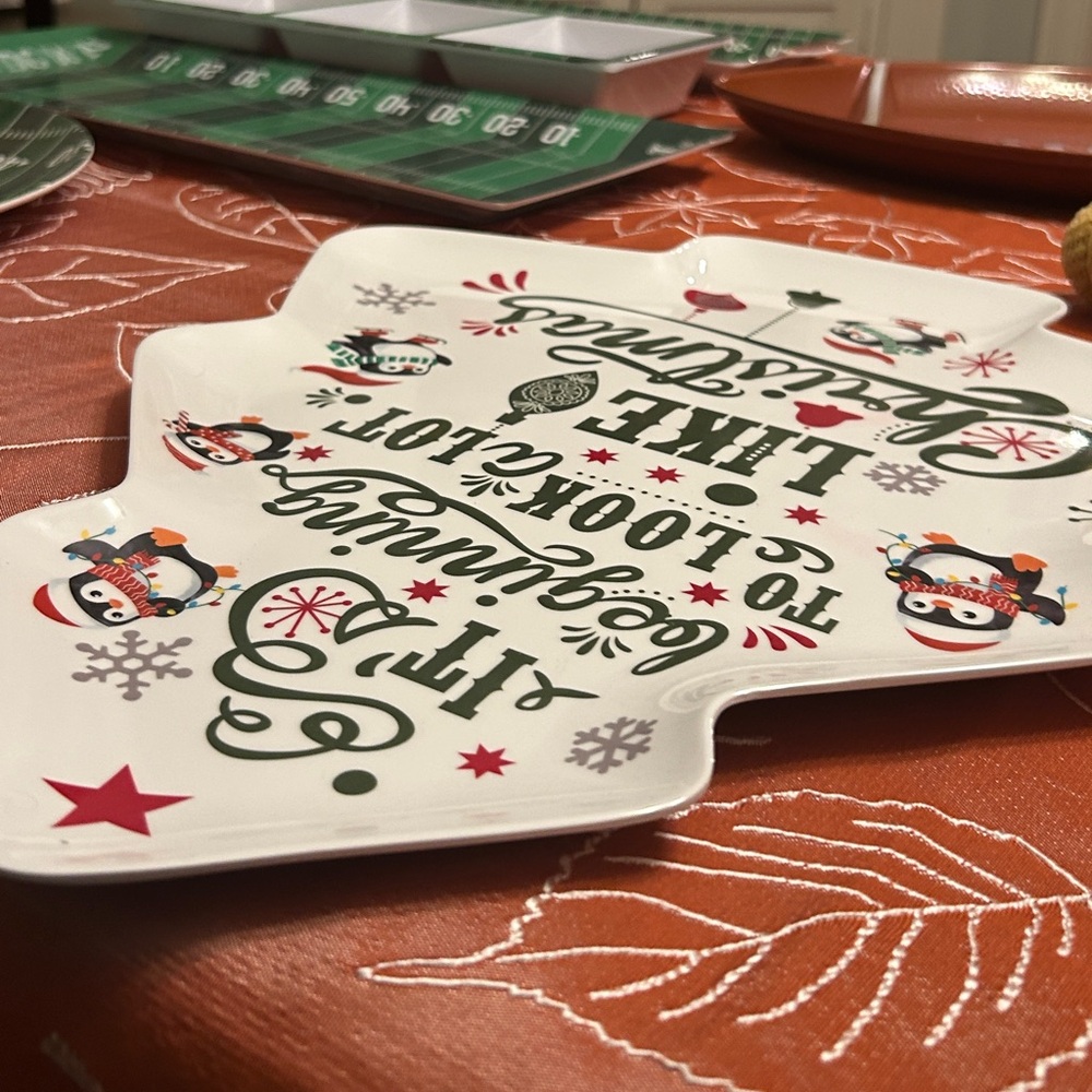 Christmas Tree Shaped Plate Penguin It’s Beginning to Look a lot like Christmas - Picture 4 of 16